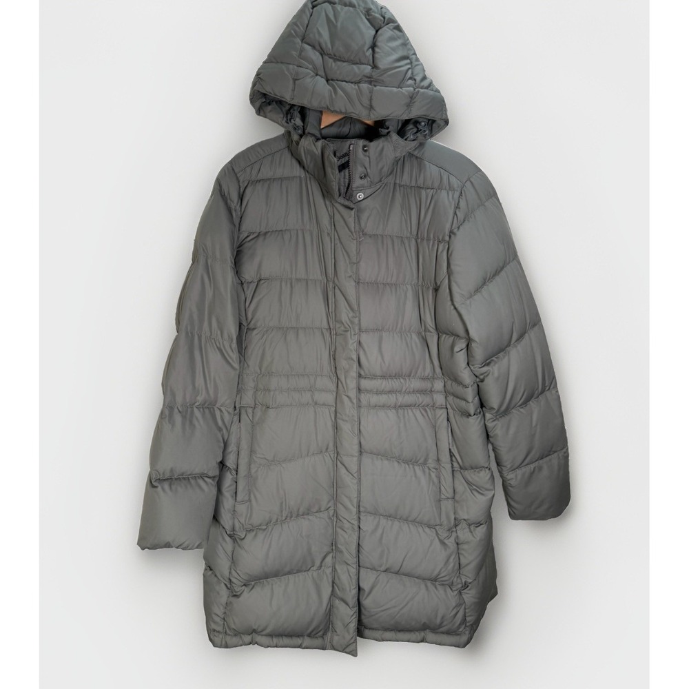 LL Bean Down Coat Women's Sz Large Gray Hooded Long Jacket Classic Winter